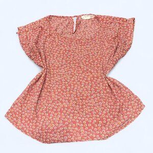 Pink Floral Flutter Sleeve Top